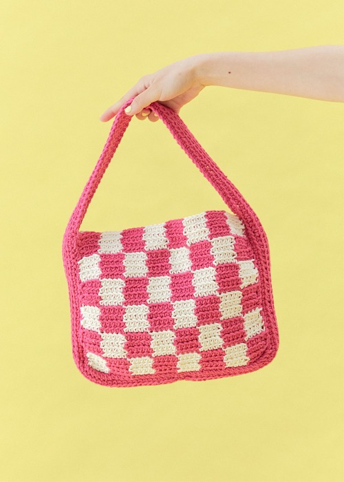 CHECKERBOARD BOOK BAG CHERRY PINK